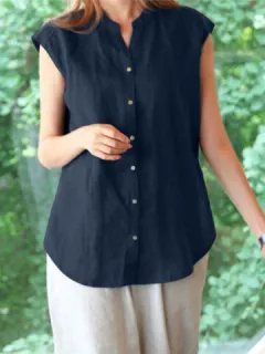 Blusa casual sólida con cuello levantado