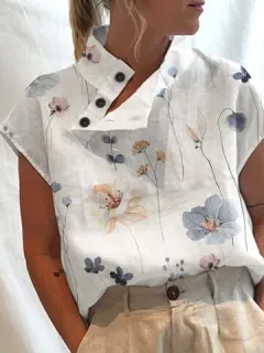 Blusa con estampado floral y botones Cuello