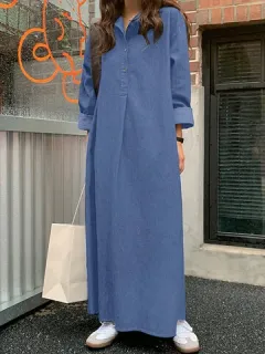 Sólido Manga larga Mezclilla Informal Vestido