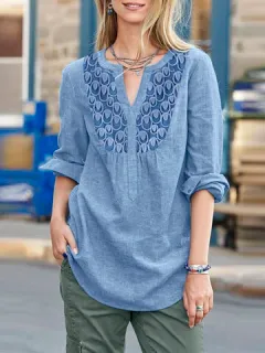 Casual Patchwork V Neck Blouse