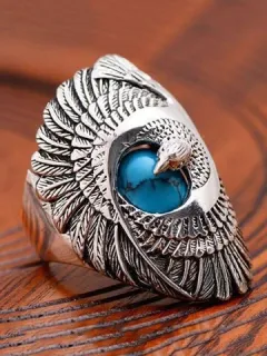 Eagle Wings Carved Turquoise Ring