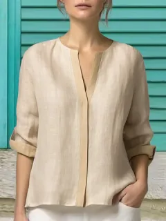 Blusa informal lisa con muescas Cuello