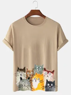 Dibujos animados Gato Equipo Cuello Camisetas