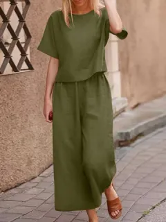 Traje casual de algodón con cintura elástica sólida