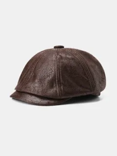 Gorra de vendedor de periódicos de cuero agrietado Gorra plana de boina retro