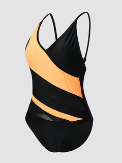 Color Block Asymmetrical Mesh Stitching Swimsuits