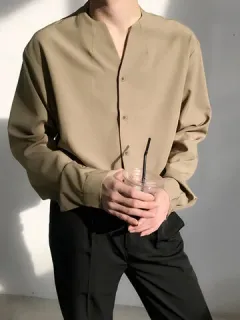 Top informal de manga larga con botones para hombre Camisa