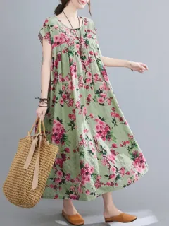 Vestido holgado con estampado de flores al azar en toda la prenda