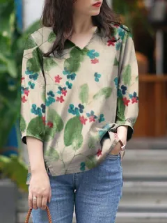 Blusa de algodón con estampado floral Hoja