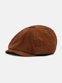 Collrown Men Faux Suede Retro Octagonal Sombrero Vendedor de periódicos Sombrero Plano Sombrero