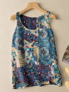 Vintage Print Cotton Tank Top