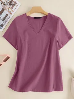 Camiseta de manga corta con cuello en V liso