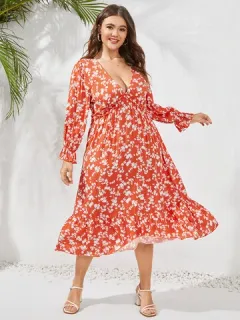 Ribete de volante floral Ditsy de talla grande Vestido