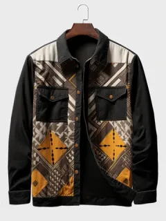 Jacket with flap pocket and geometric patchwork