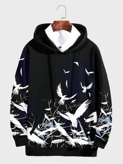 Sudaderas con capucha con estampado de pájaros de estilo chino