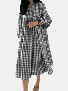 Plaid Print Pleated Casual Dress