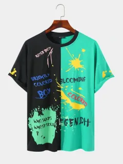 Camiseta con estampado de letras y tinta salpicada de colores en contraste para hombre