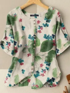 Floral Planta Media manga Camisa