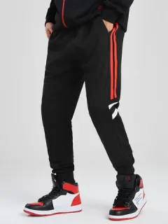 Mens Side Striped Drawstring Waist Cuffed Sweatpants