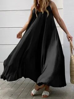 Solid Backless Casual Maxi Dress