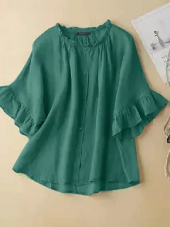 Blusa casual de manga con volantes sólidos