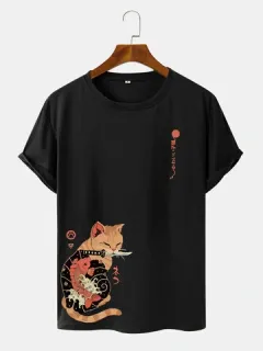 Camisetas japonesas Gato y con estampado de peces