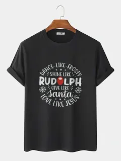 Camisetas casuales con estampado de letras navideñas