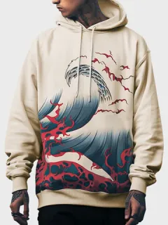 Sudaderas con capucha con estampado de ondas japonesas