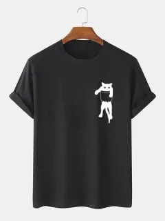 Camisetas con estampado de pecho Cartoon Gato