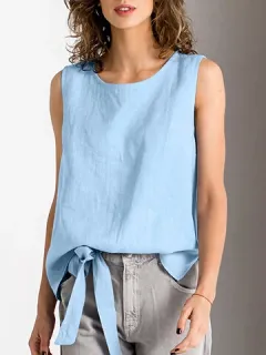 Plain Cotton Tank Top with Side Slit