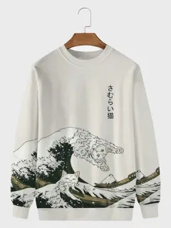 Sudaderas con estampado Japanese Wave Gato