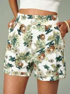 Shorts de bolsillo con estampado de flores tropicales