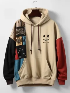 Sudaderas con capucha con bloques de color y estampado de sonrisa étnica