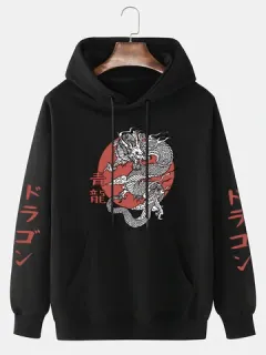 Sudaderas con capucha con estampado de manga japonesa de dragón