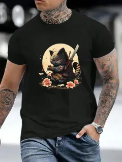 Camisetas japonesas con gráficos florales Gato