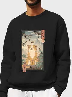 Sudaderas Ukiyoe con paisaje de gato