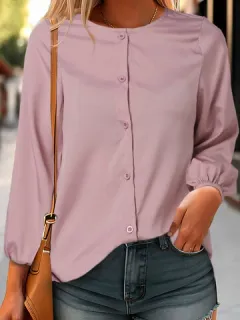 Liso Botón Frente Casual Camisa