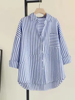 Striped Lapel Button Front Shirt