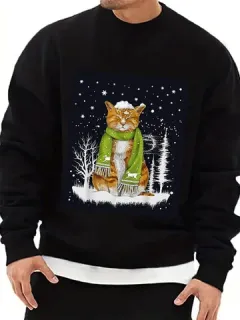 Sudaderas con estampado de copo de nieve navideño Gato