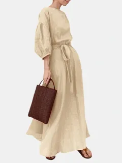 Maxi with pocket and plain puff sleeves Dress