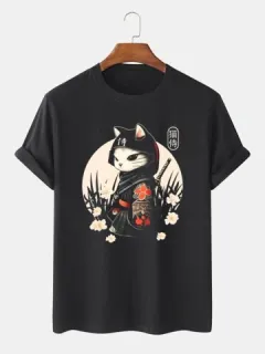 Guerrero japonés Gato Camisetas florales