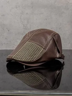 Gorra plana de retazos de PU de Collrown para hombre