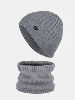 Conjunto de bufanda de gorro de rayas lisas para hombre Sombrero