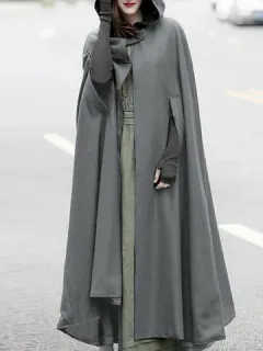 Solid hooded cape coat