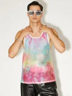 Chaleco de malla transparente para hombre Colorful Tie-Dye