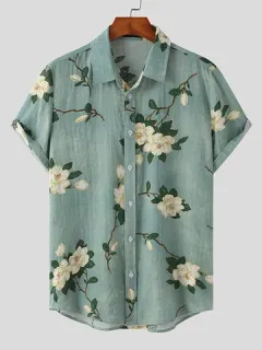 Lino Algodón Estampado Floral Étnico Camisa