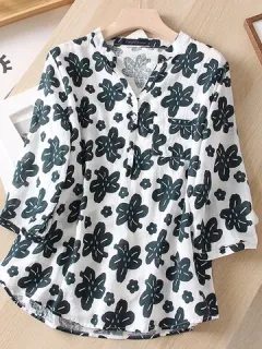 Blusa con muescas y estampado floral Cuello