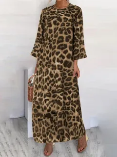 Estampado de leopardo manga 3/4 Vestido