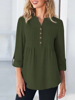 Blusa plisada con botones delanteros sólidos