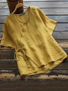 Blusa de botones con nudo de color liso